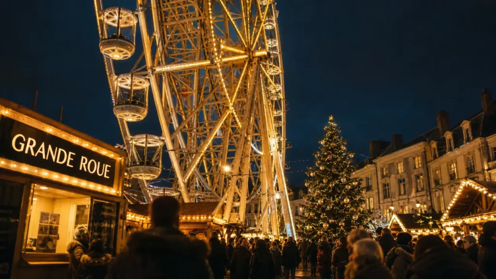 Grande roue Angers illuminée au Jardin du Mail, nocturne