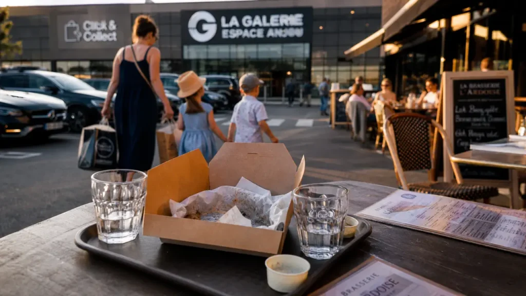 Restaurant espace anjou angers : famille revient de la Galerie et commande à emporter