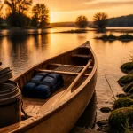 Canoe saumur sur la Loire, vue au bord au golden hour