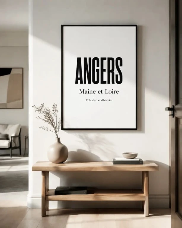 Affiche Angers encadrée dans un intérieur contemporain