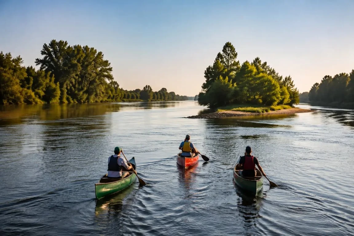 Sortie en canoë à Saumur sur la Loire entre les îles et les berges végétales
