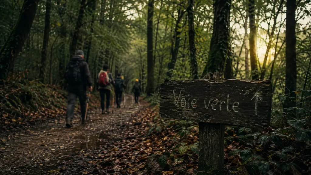 Randonnée Baugé en Anjou : voie verte vers la forêt de Chandelais, chemin forestier