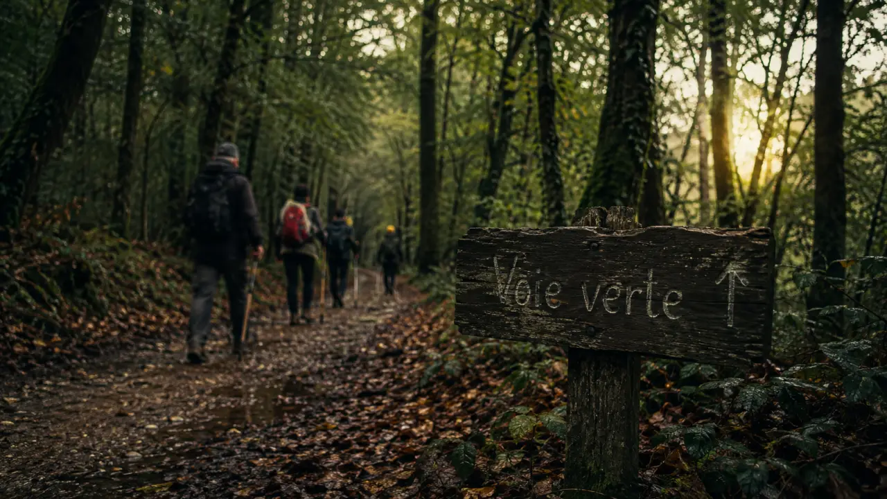 Randonnée Baugé en Anjou : voie verte vers la forêt de Chandelais, chemin forestier