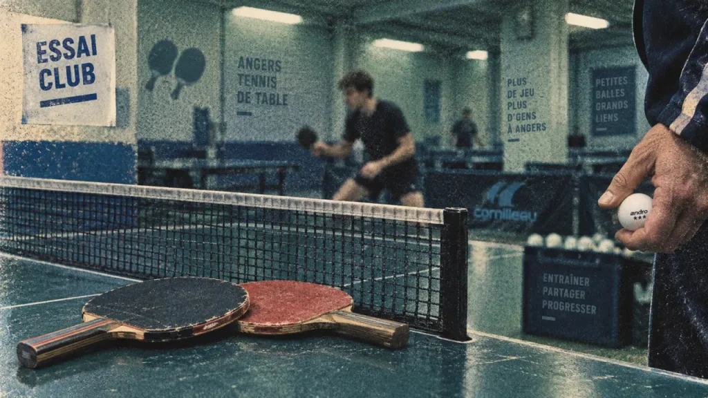 Tennis de table Angers : salle, raquettes et joueur